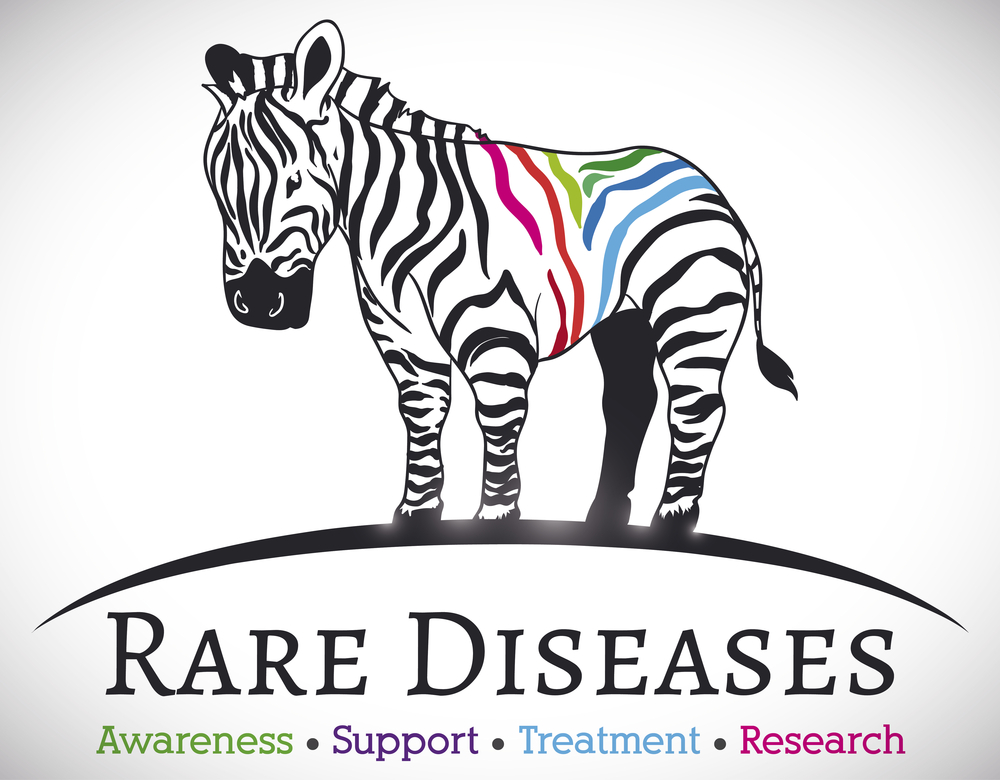 Zebra with colorful stripes like symbol of uniqueness and Rare Diseases promoting treatment and research for rare genetic diseasees